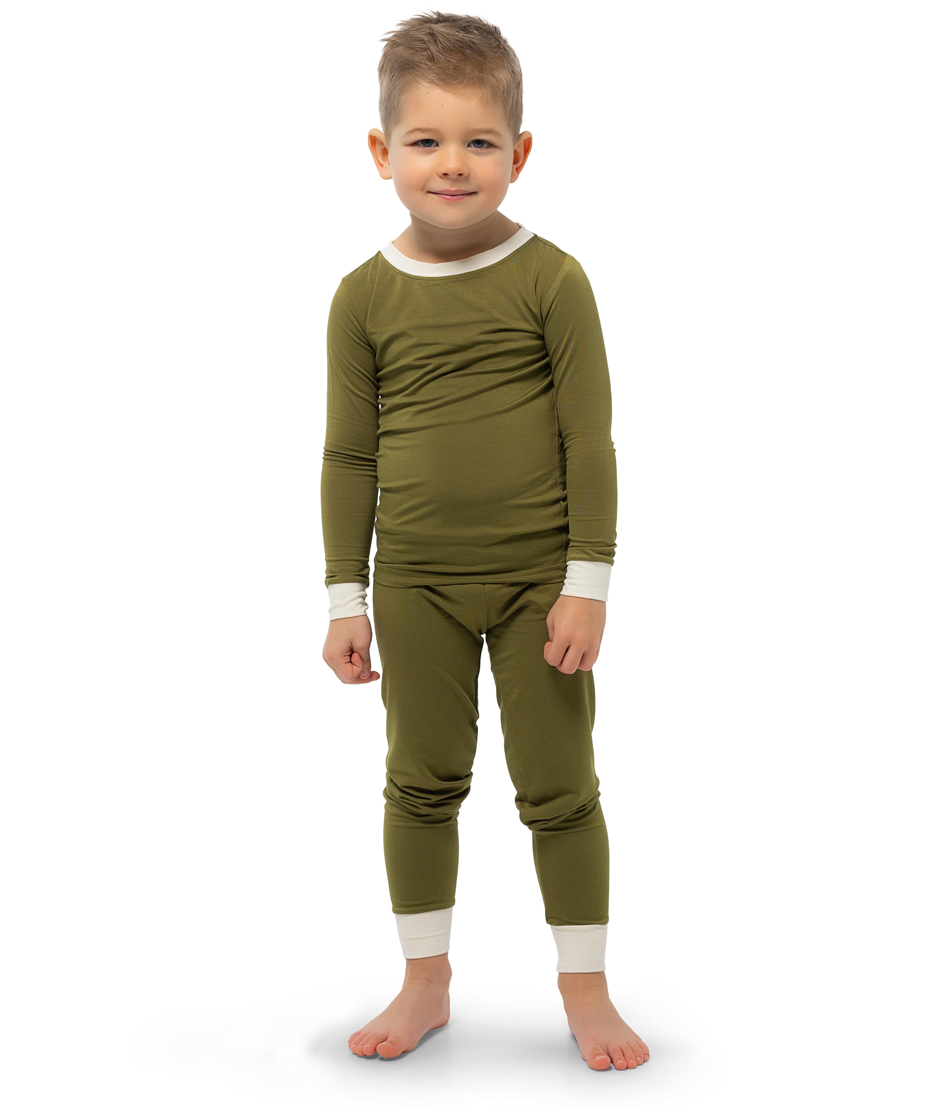 Soft Bamboo Pajama Set for Toddlers and Kids (Olive)