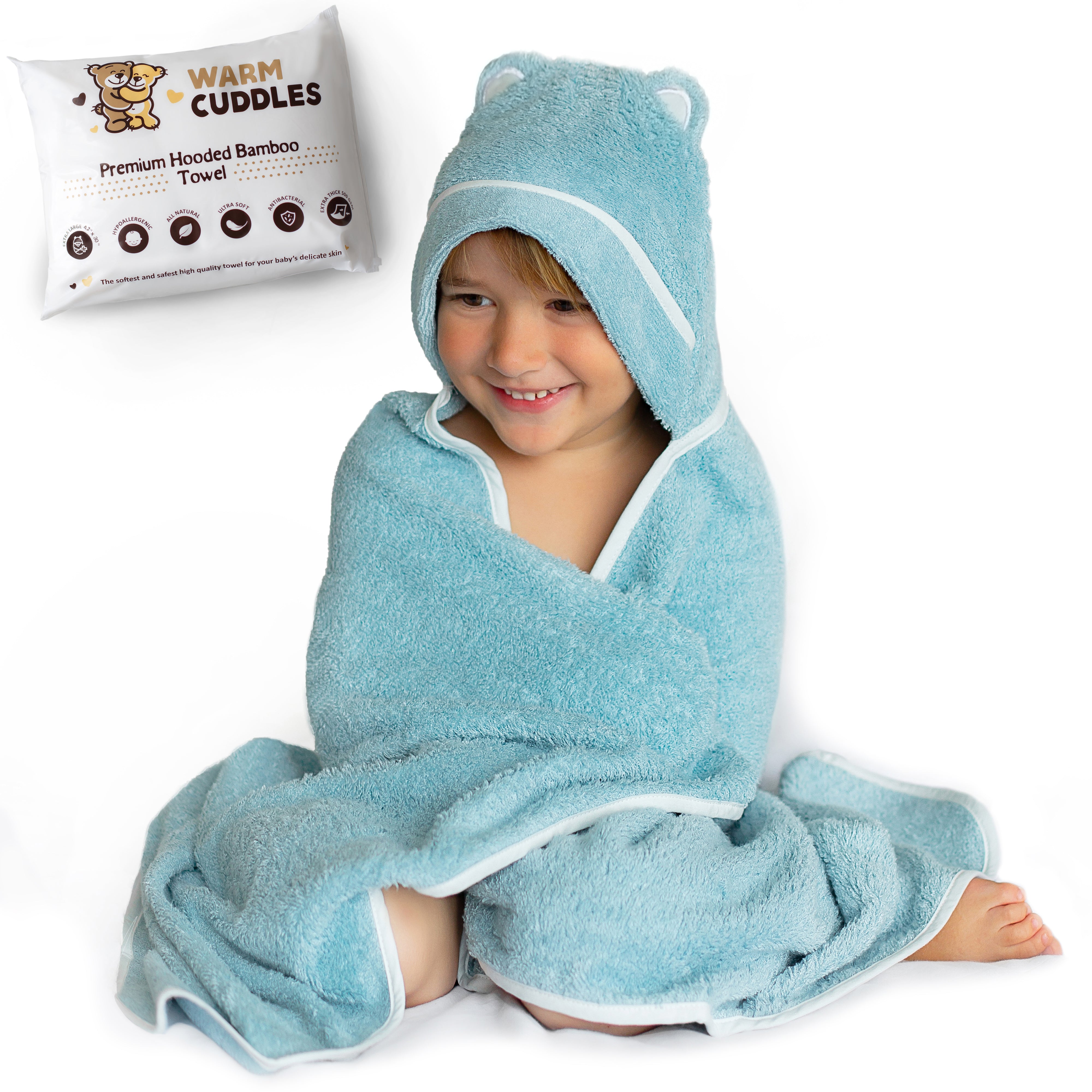 Premium Bamboo Toddler Towel with Hood (Blue)