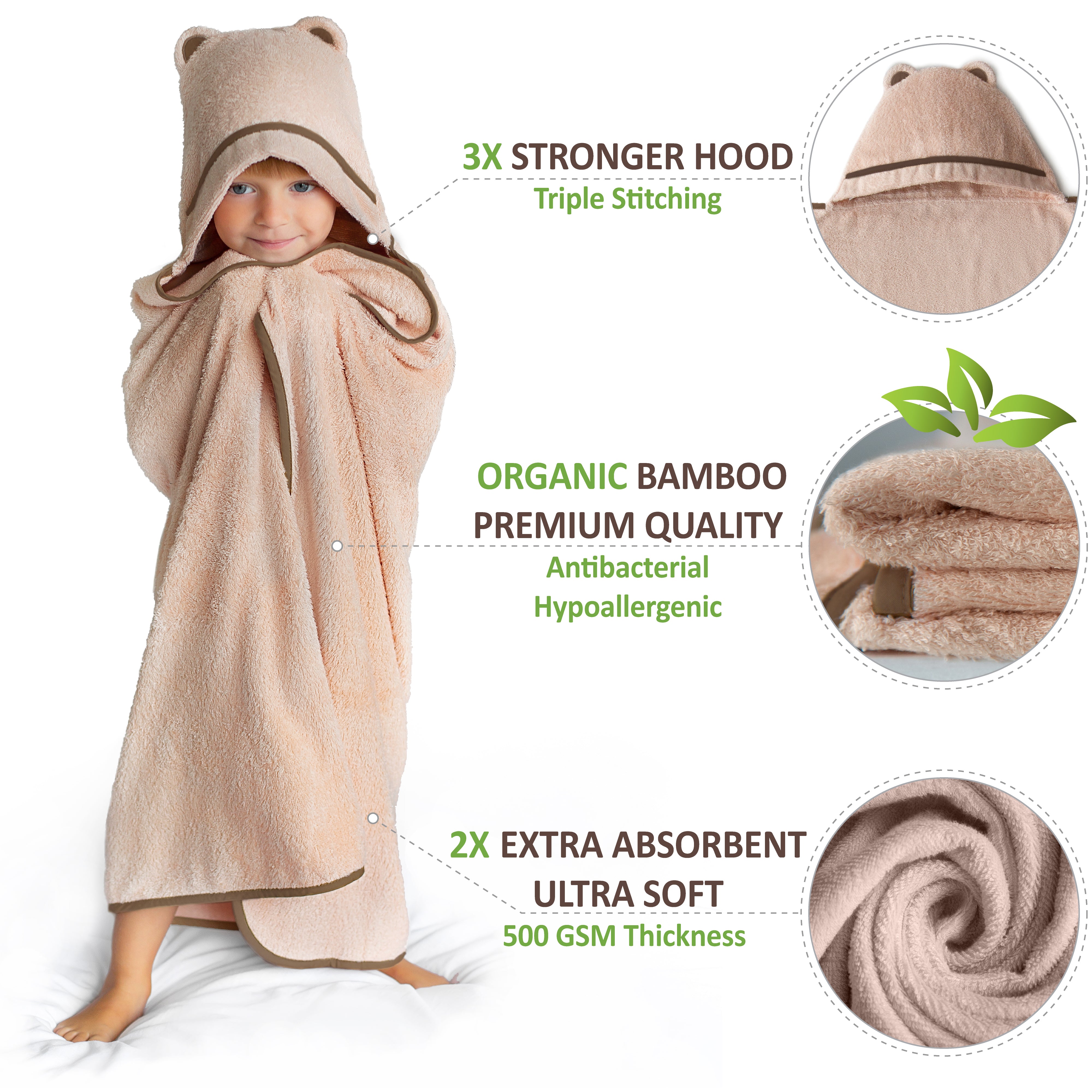 Premium Bamboo Toddler Towel with Hood (Beige)