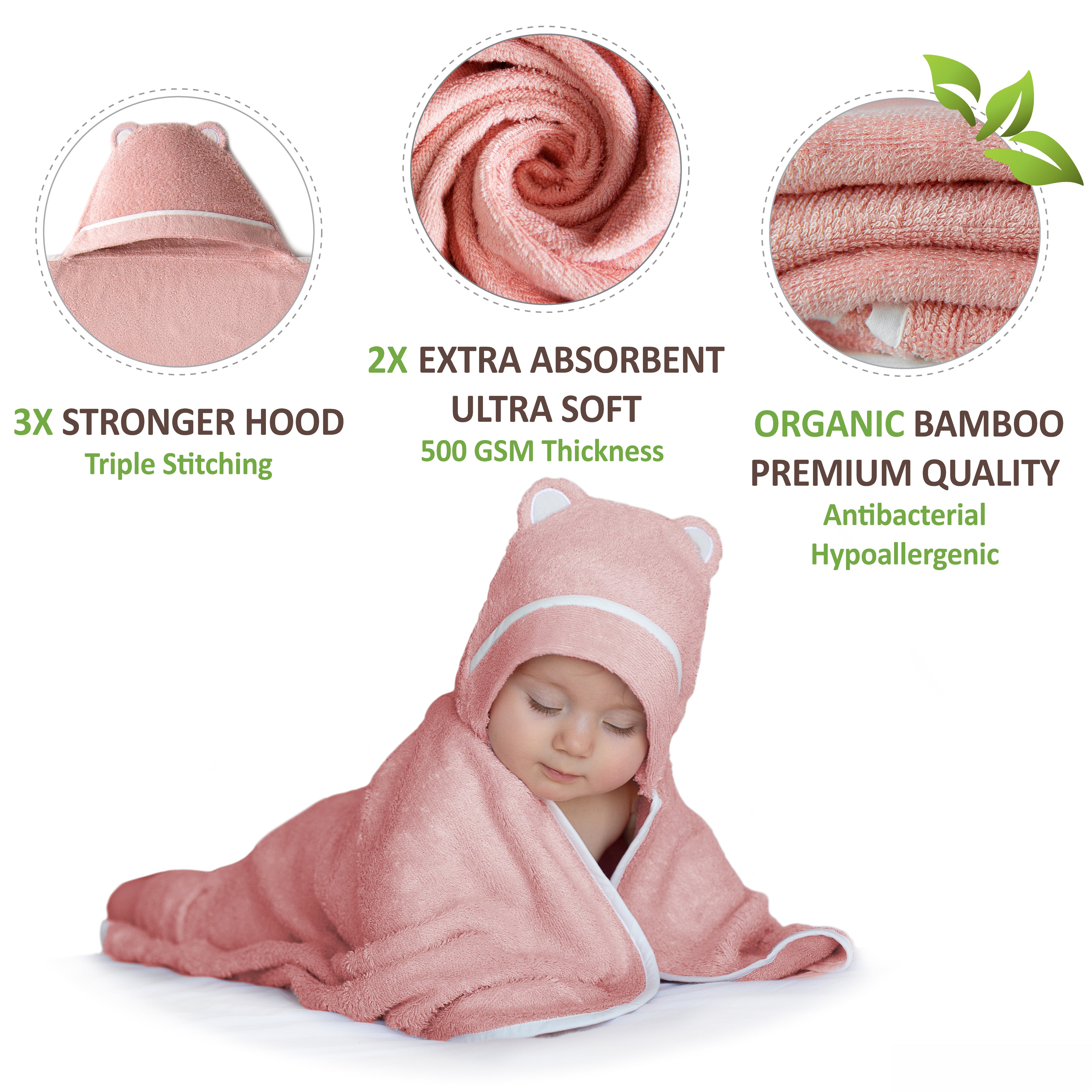 Premium Bamboo Baby Bath Towel (Pink)