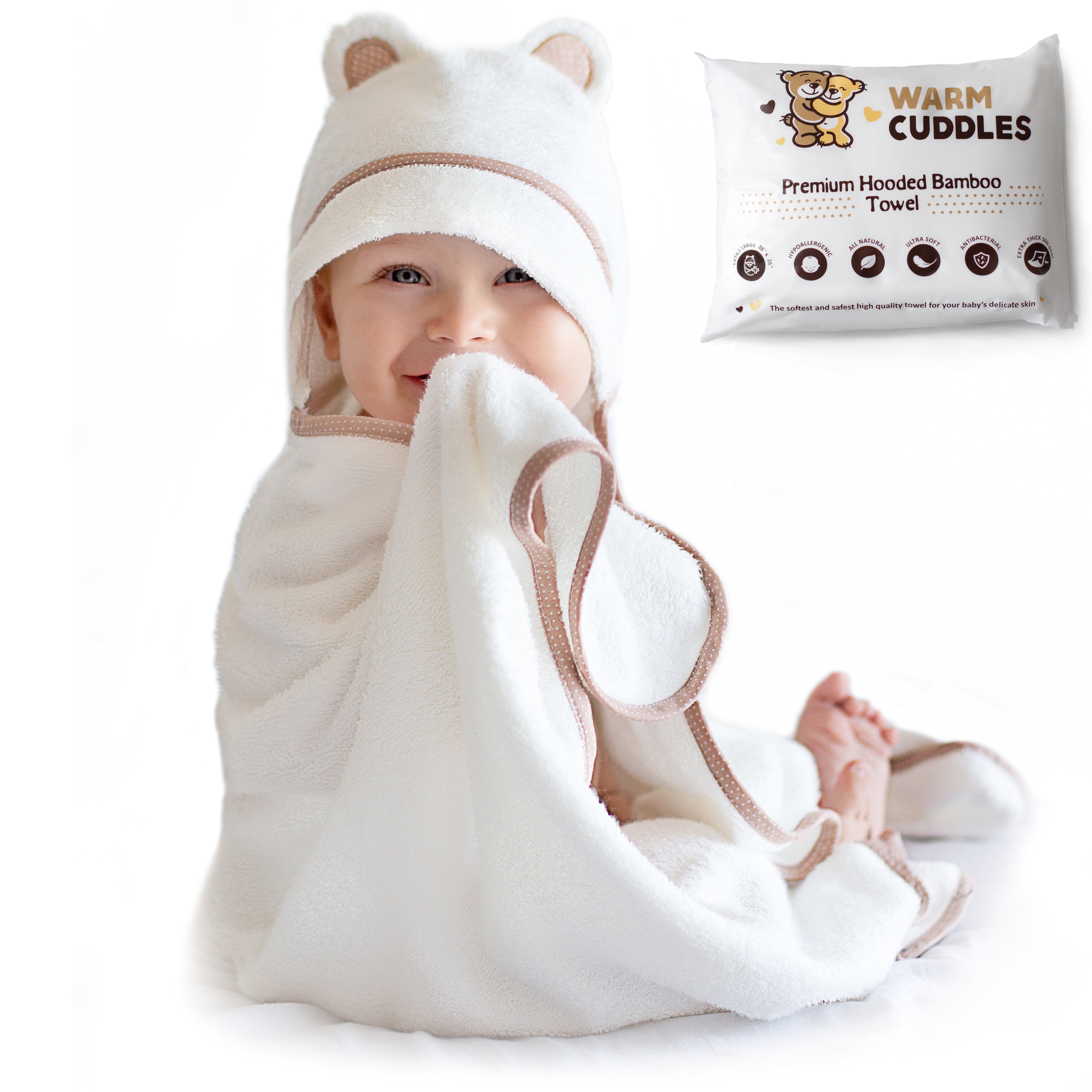 Premium Bamboo Baby Bath Towel (White)