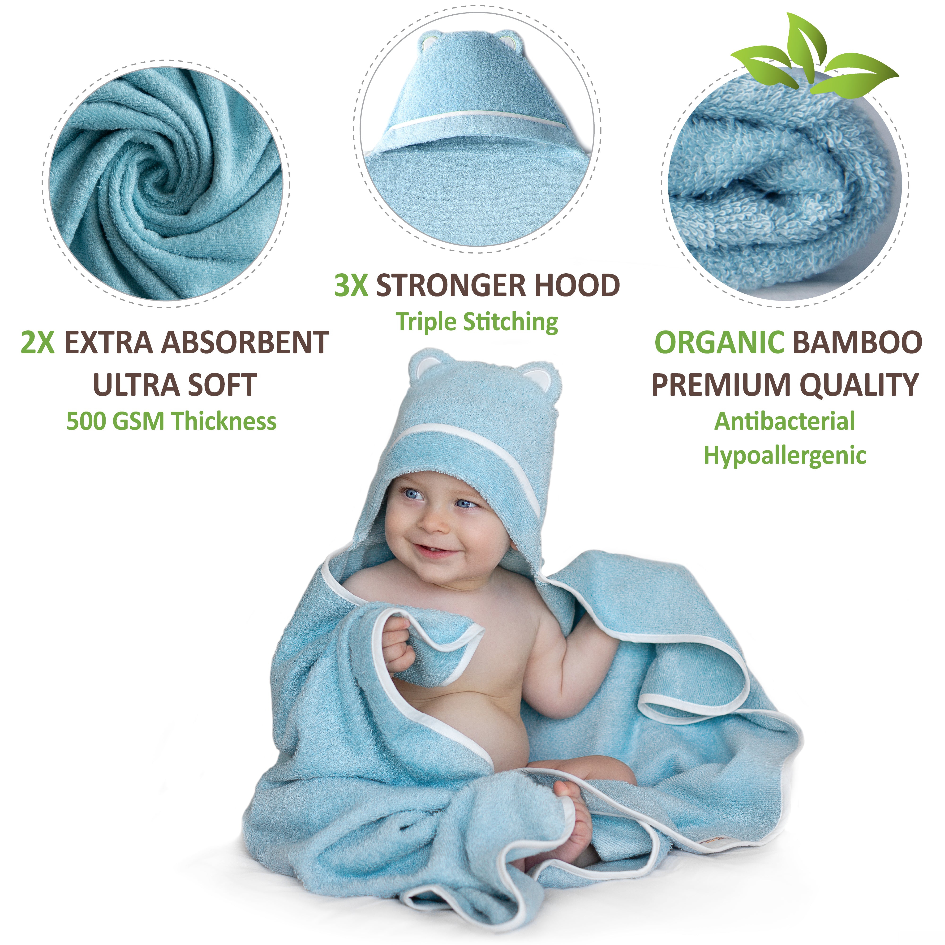 Premium Bamboo Baby Bath Towel (Blue)