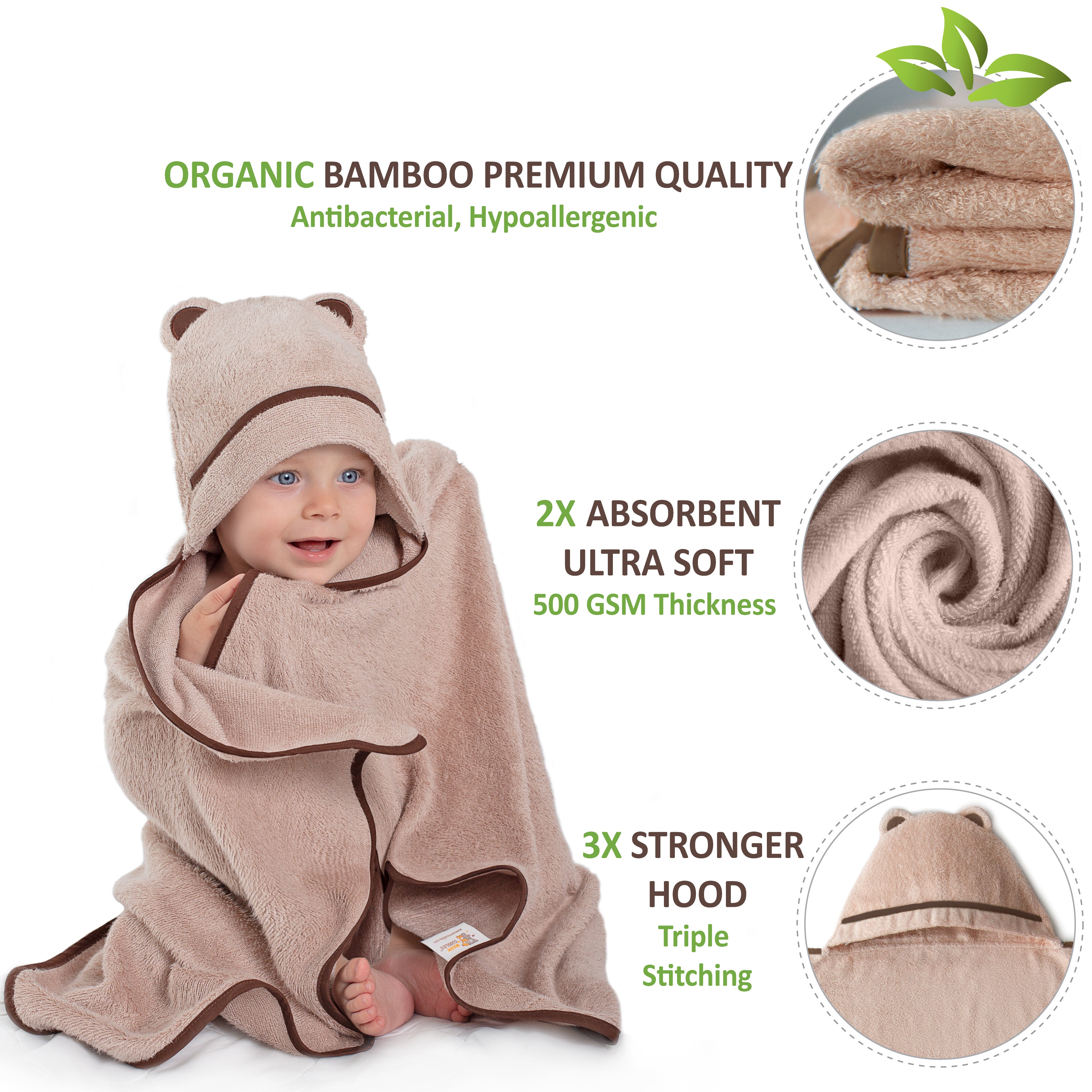 Premium Bamboo Baby Bath Towel (Beige)