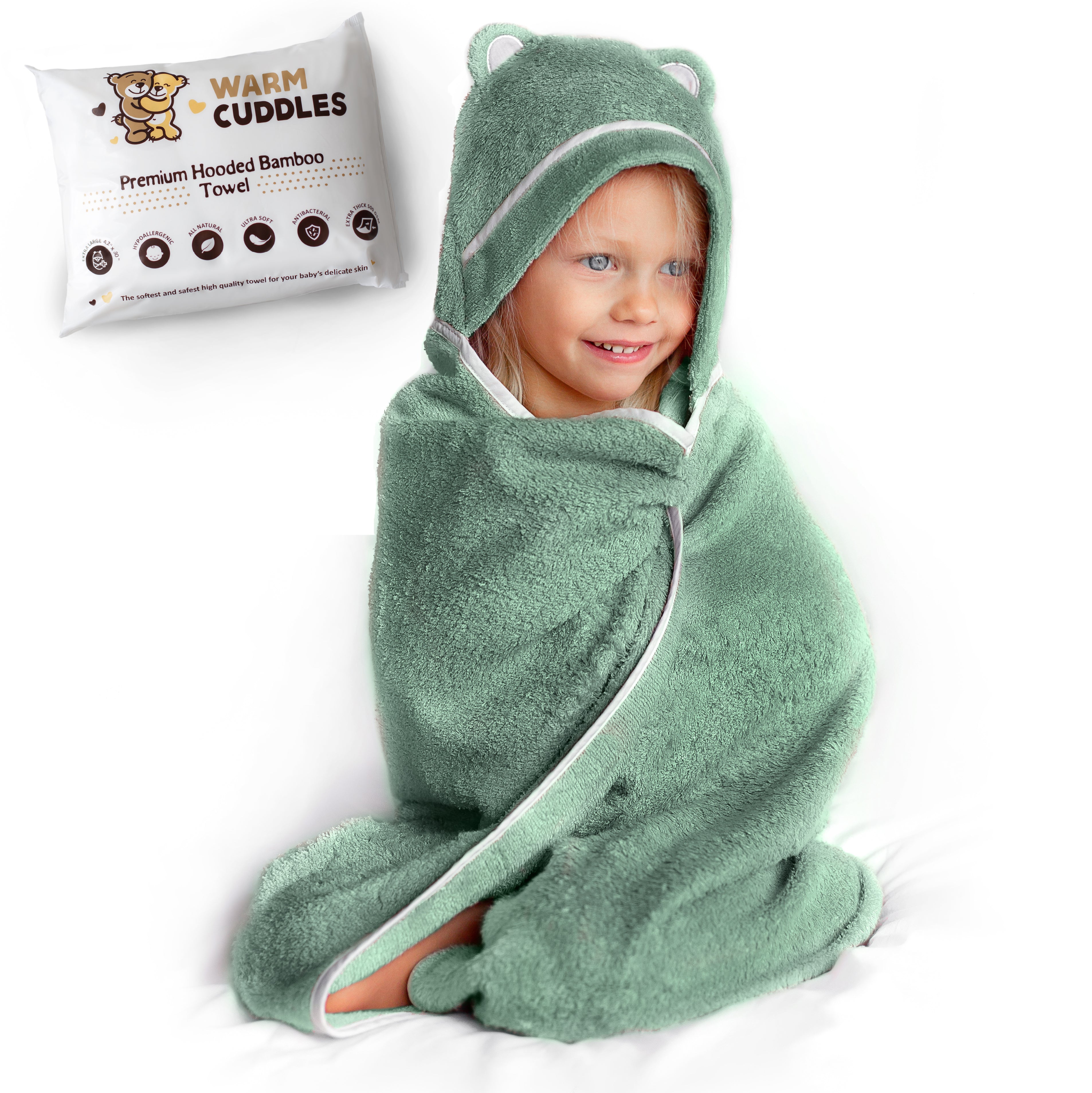 Premium Bamboo Toddler Towel with Hood (Green)