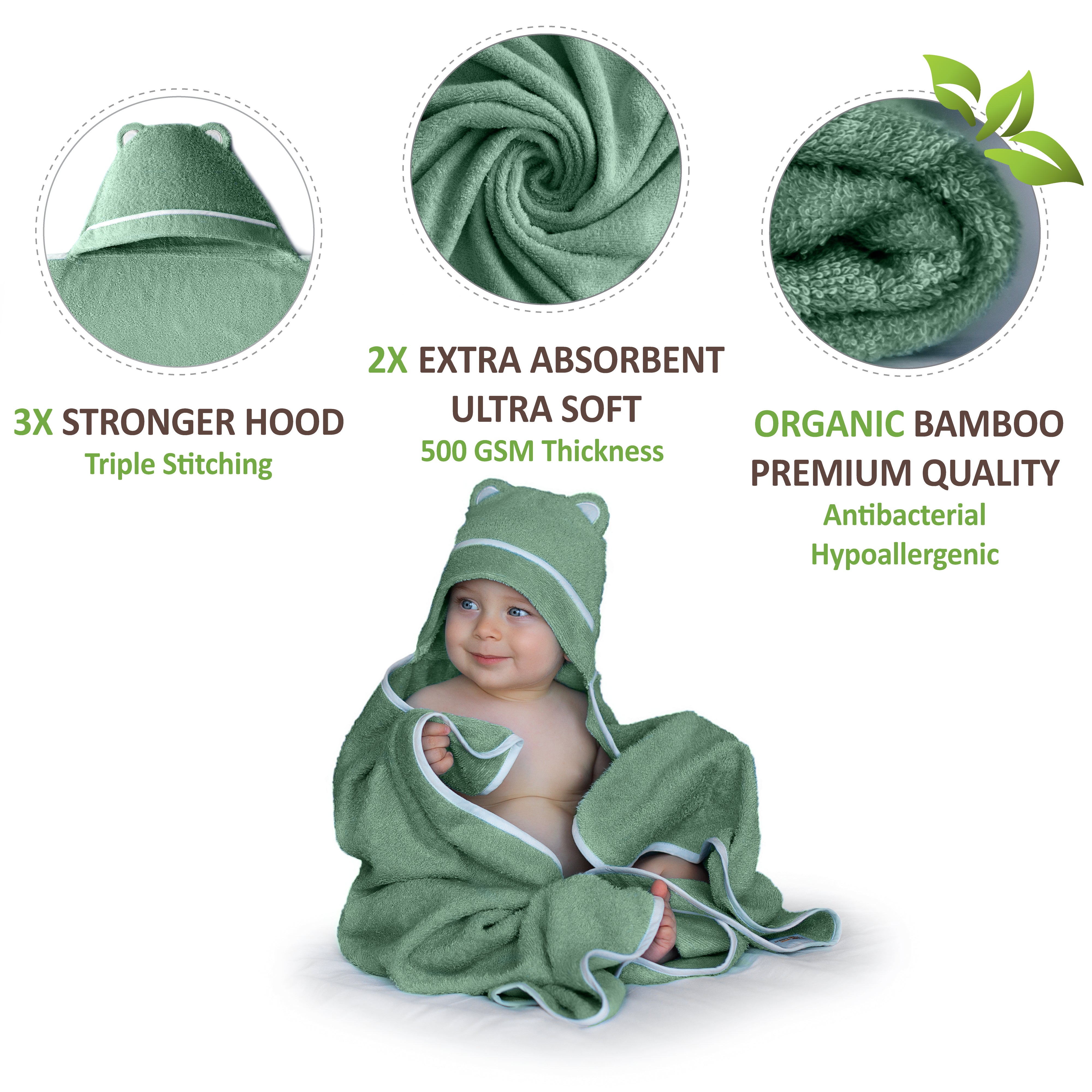 Premium Bamboo Baby Bath Towel (Green)