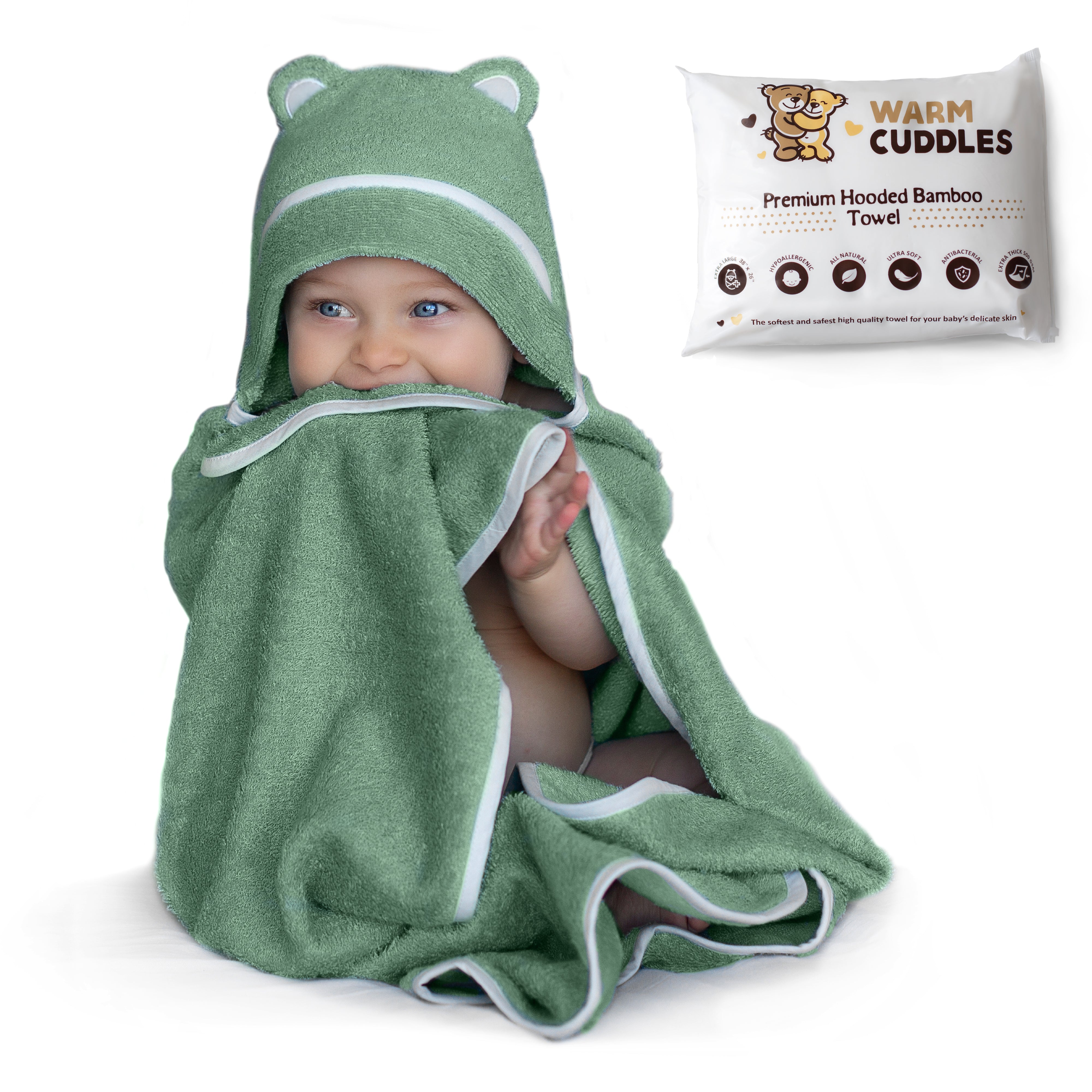 Premium Bamboo Baby Bath Towel (Green)