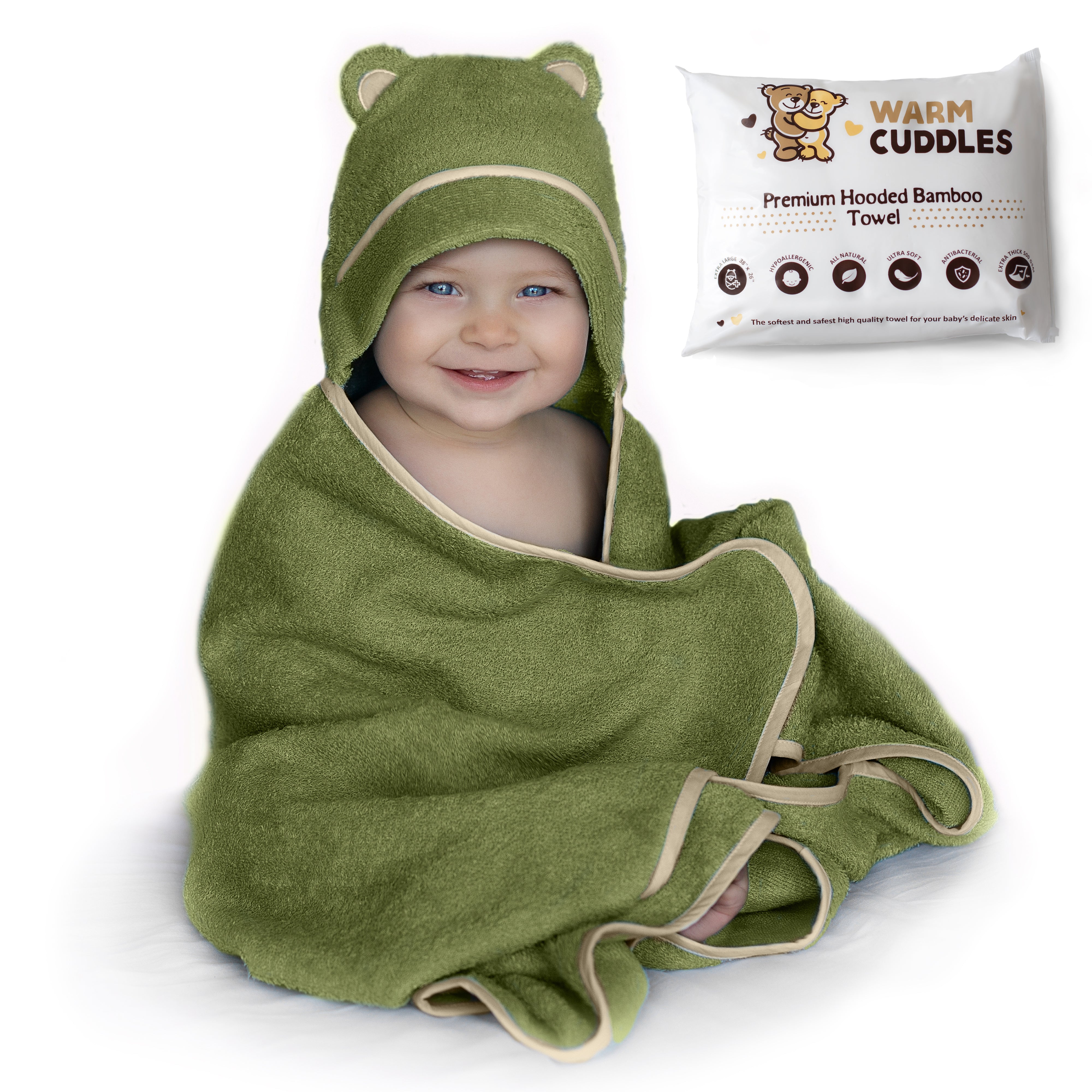 Premium Bamboo Baby Bath Towel (Olive)