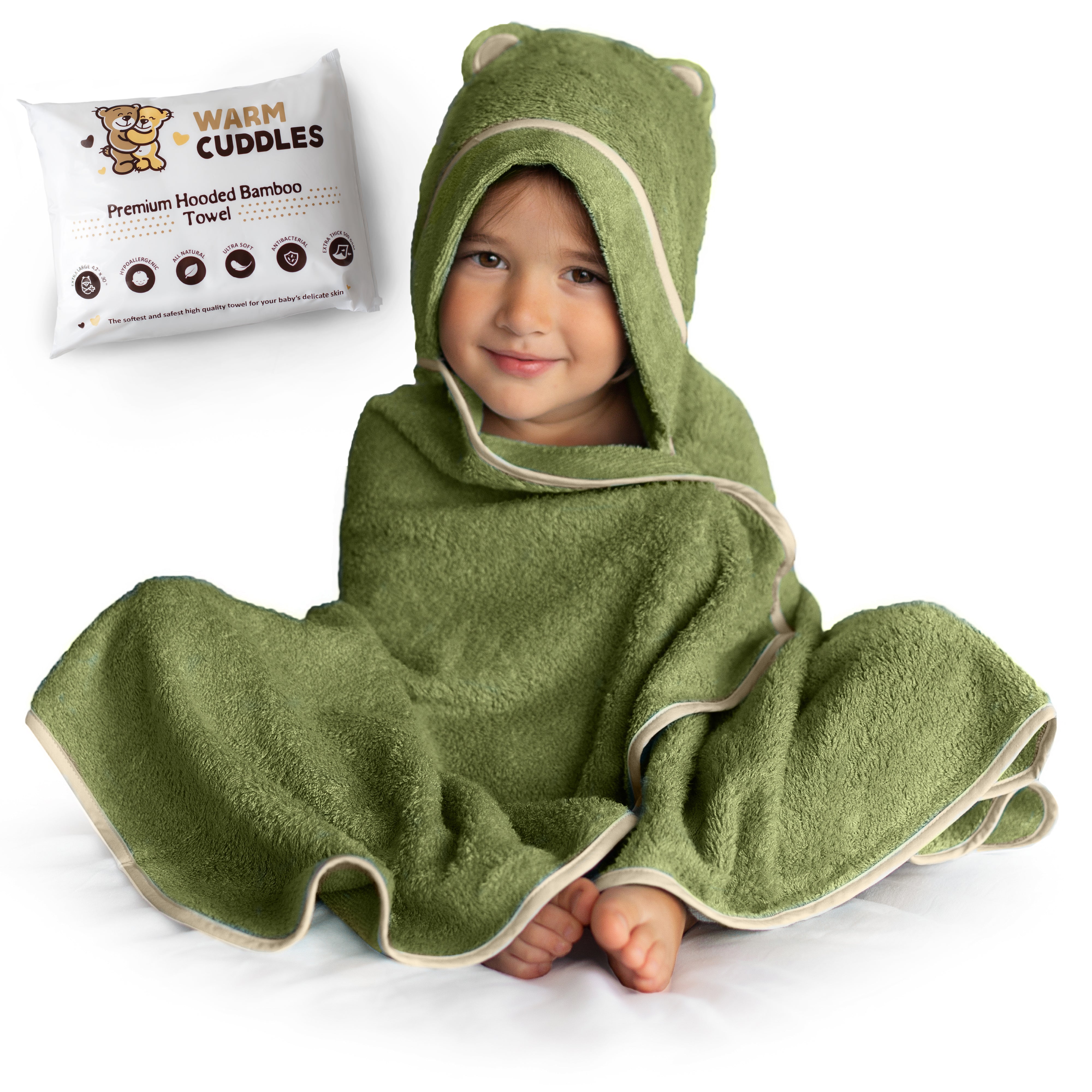 Premium Bamboo Toddler Towel with Hood (Olive)