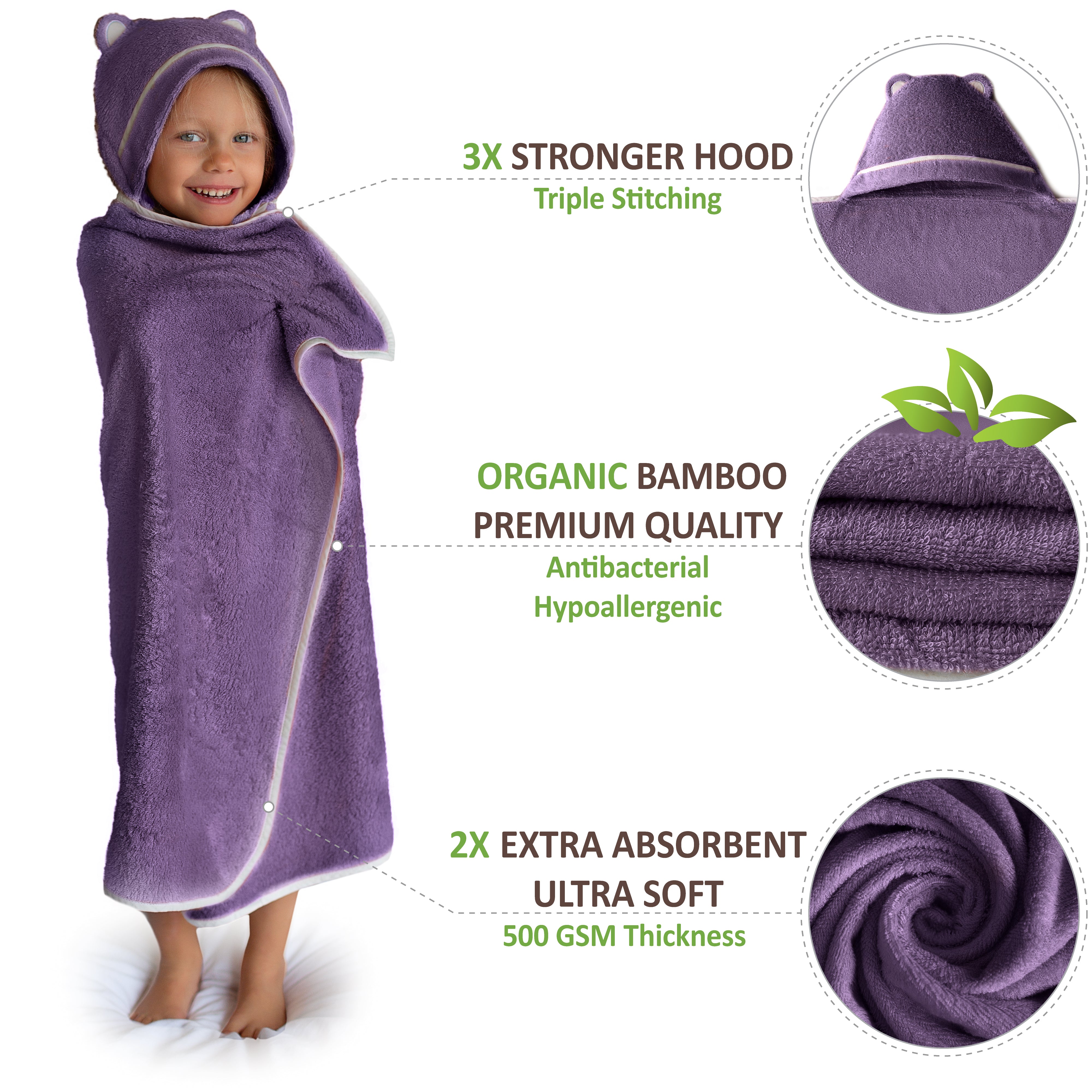 Premium Bamboo Toddler Towel with Hood (Purple)