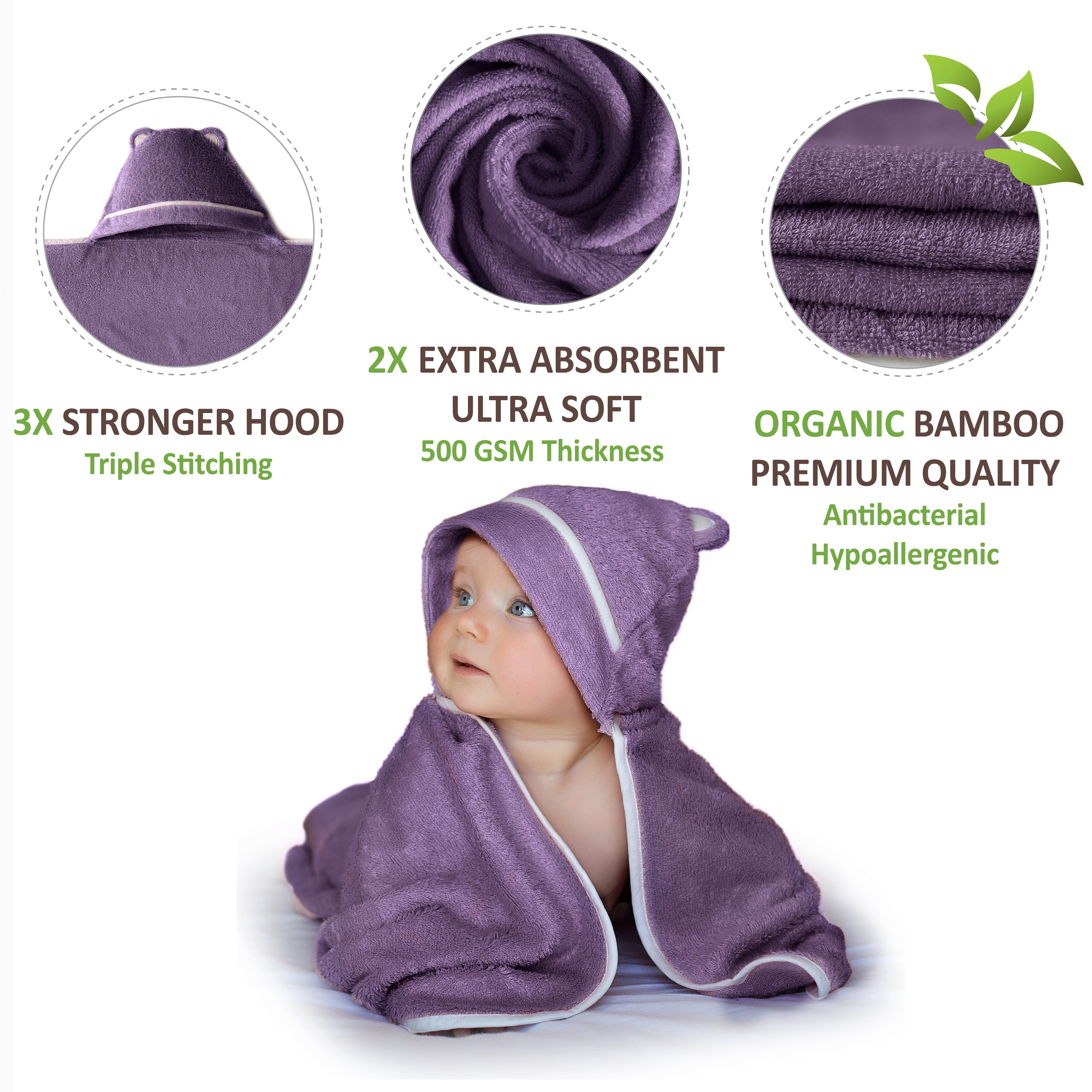 Premium Bamboo Baby Bath Towel (Purple)