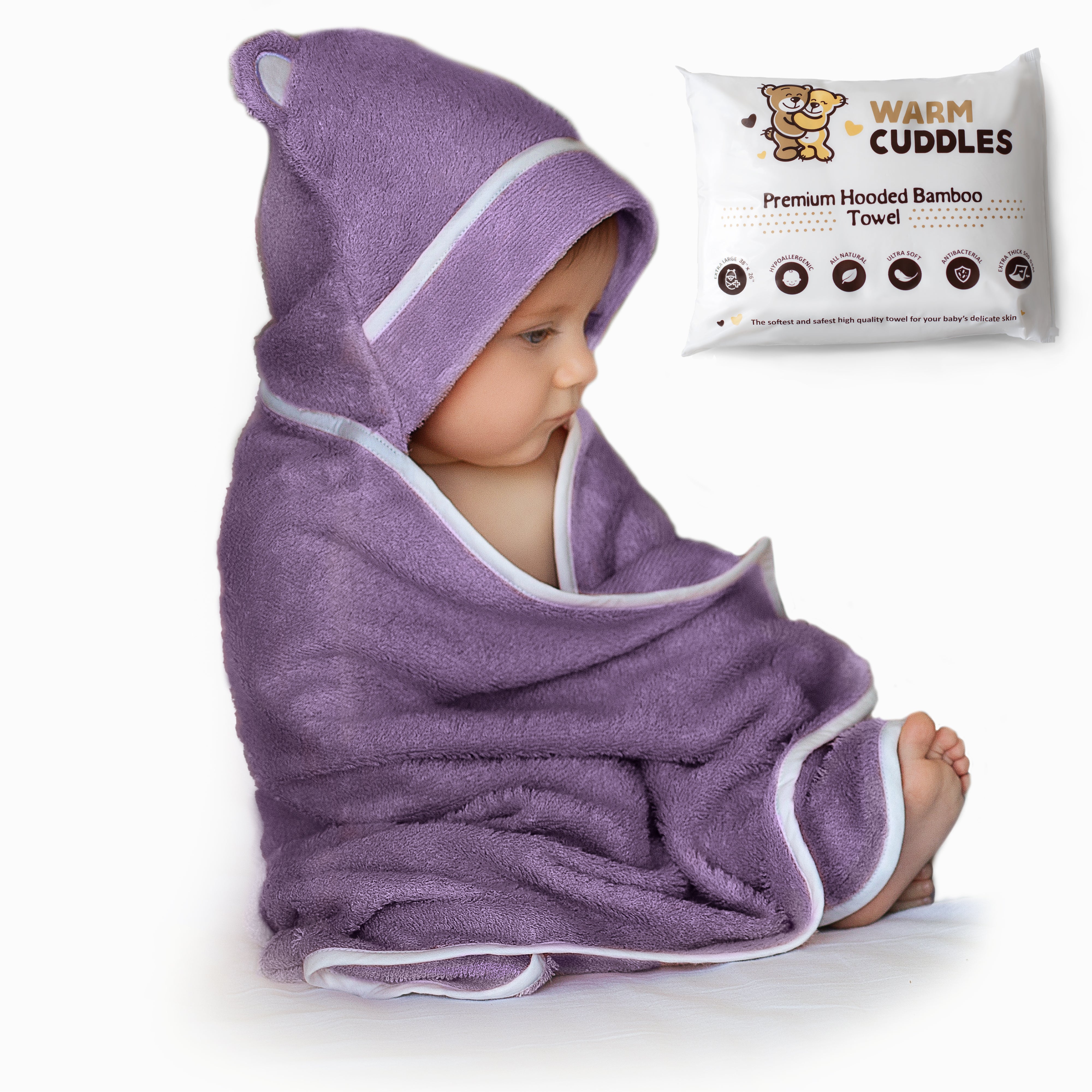 Premium Bamboo Baby Bath Towel (Purple)