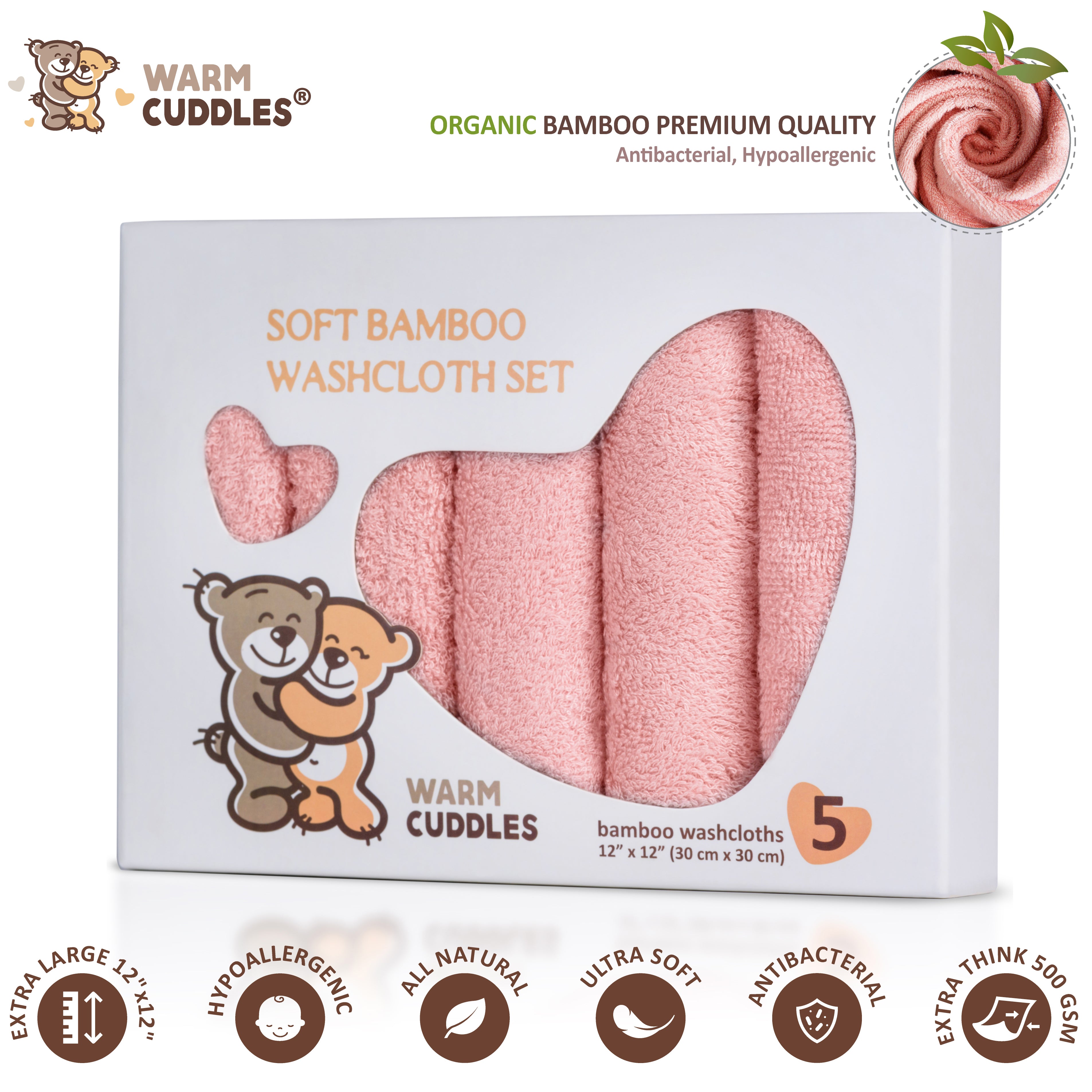 Soft Bamboo Baby Washcloths Set (Pink)