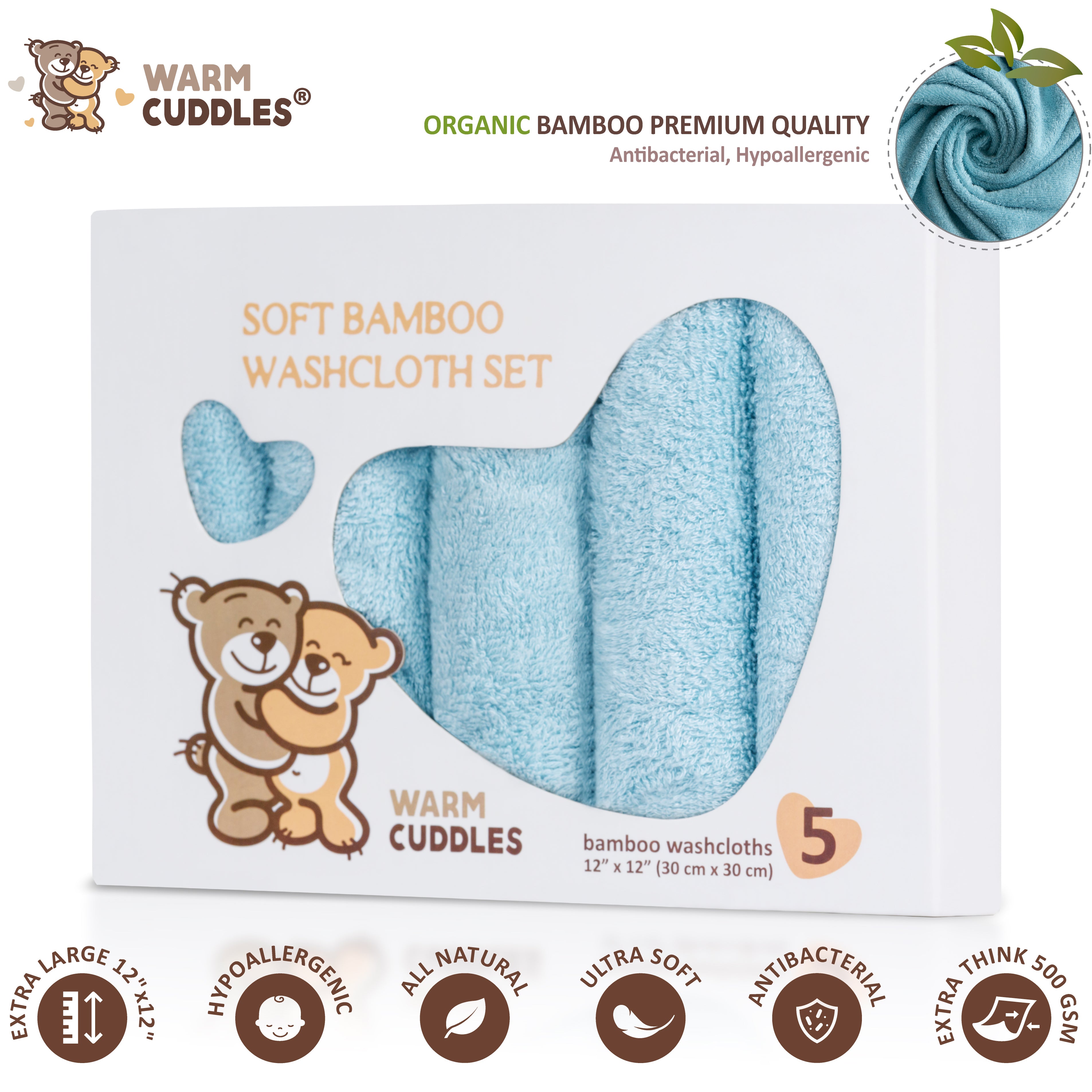 Soft Bamboo Baby Washcloths Set (Blue)