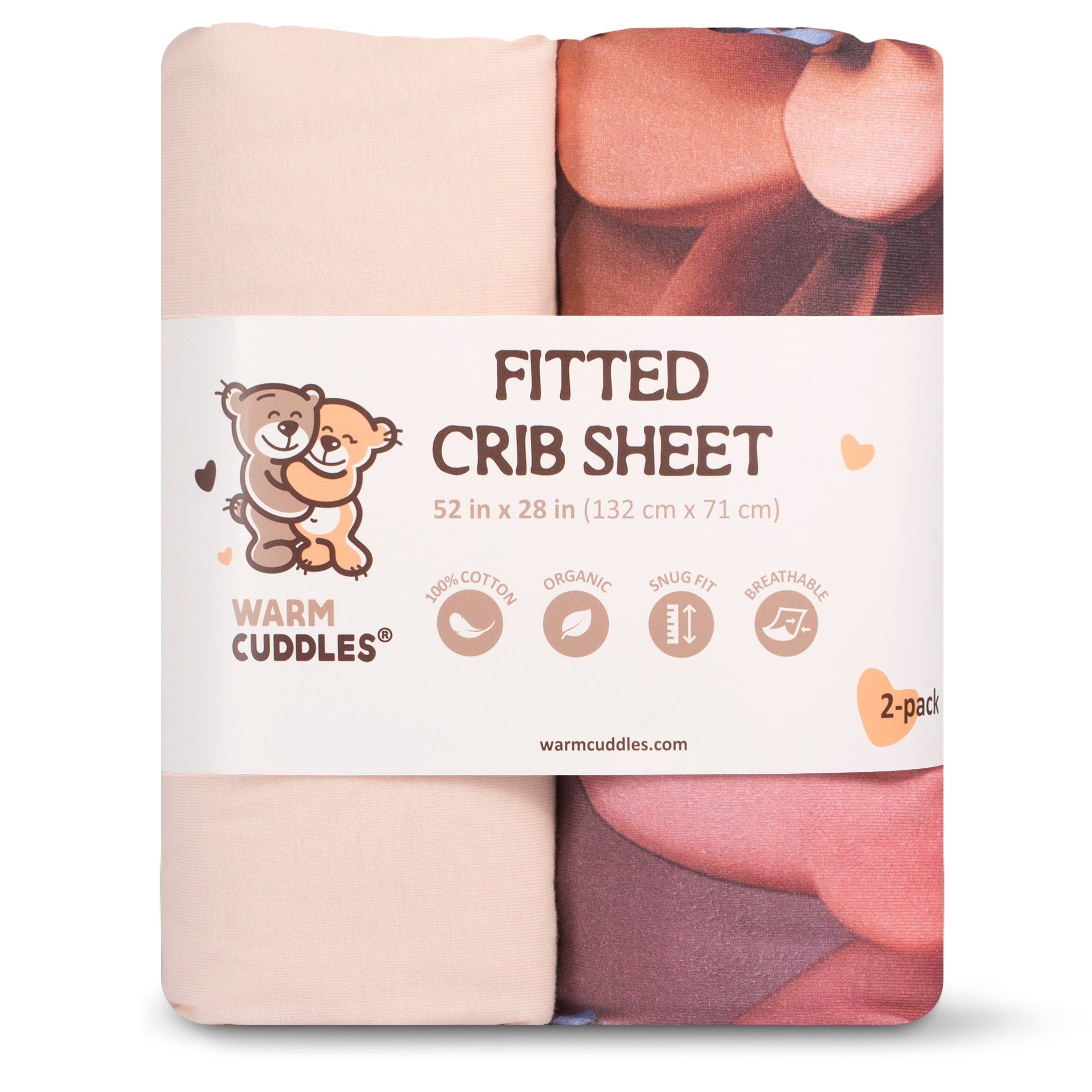 Organic Cotton Fitted Crib Sheets (2-pack) - 52" x 28" (Beige)