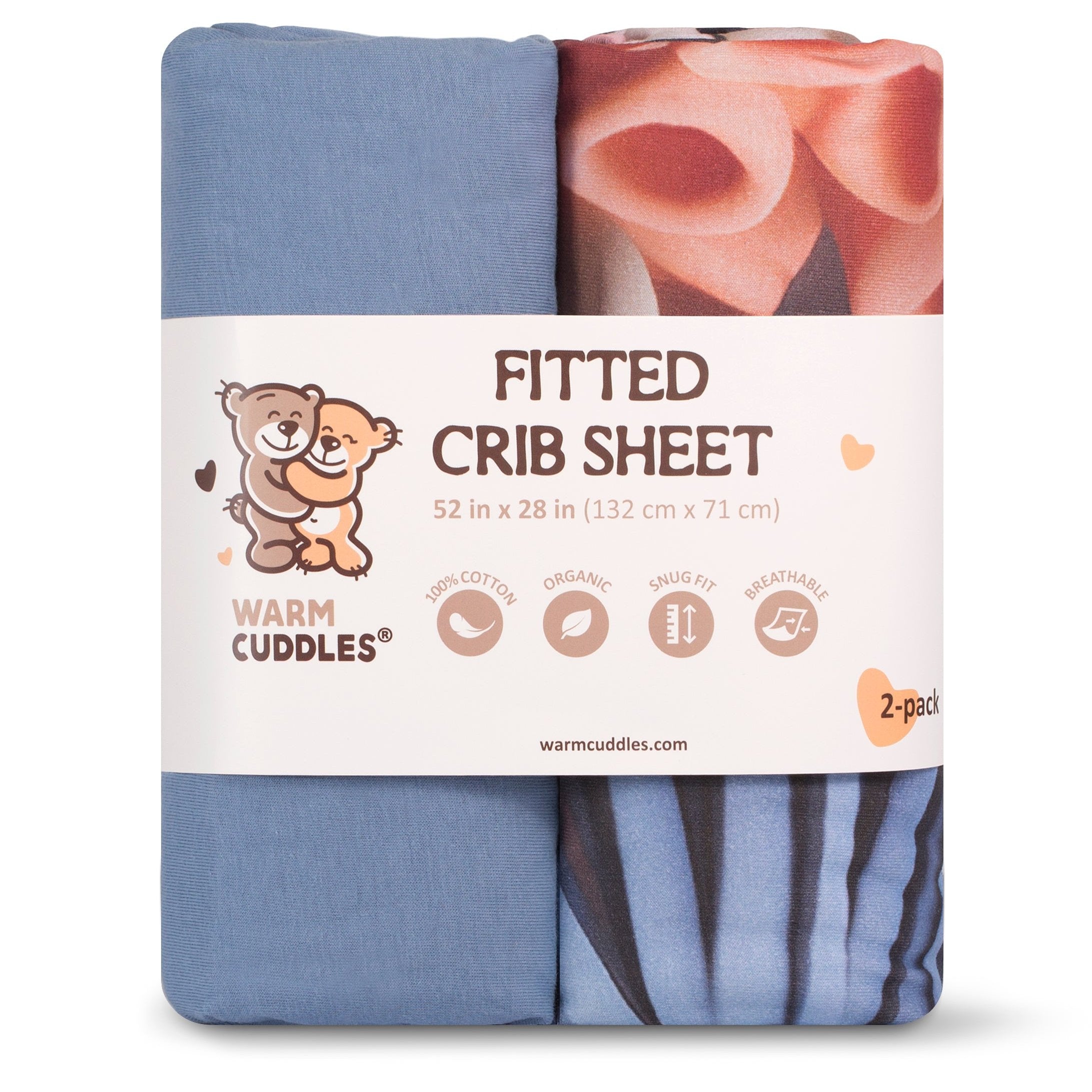 Organic Cotton Fitted Crib Sheets (2-pack) - 52" x 28" (Blue)