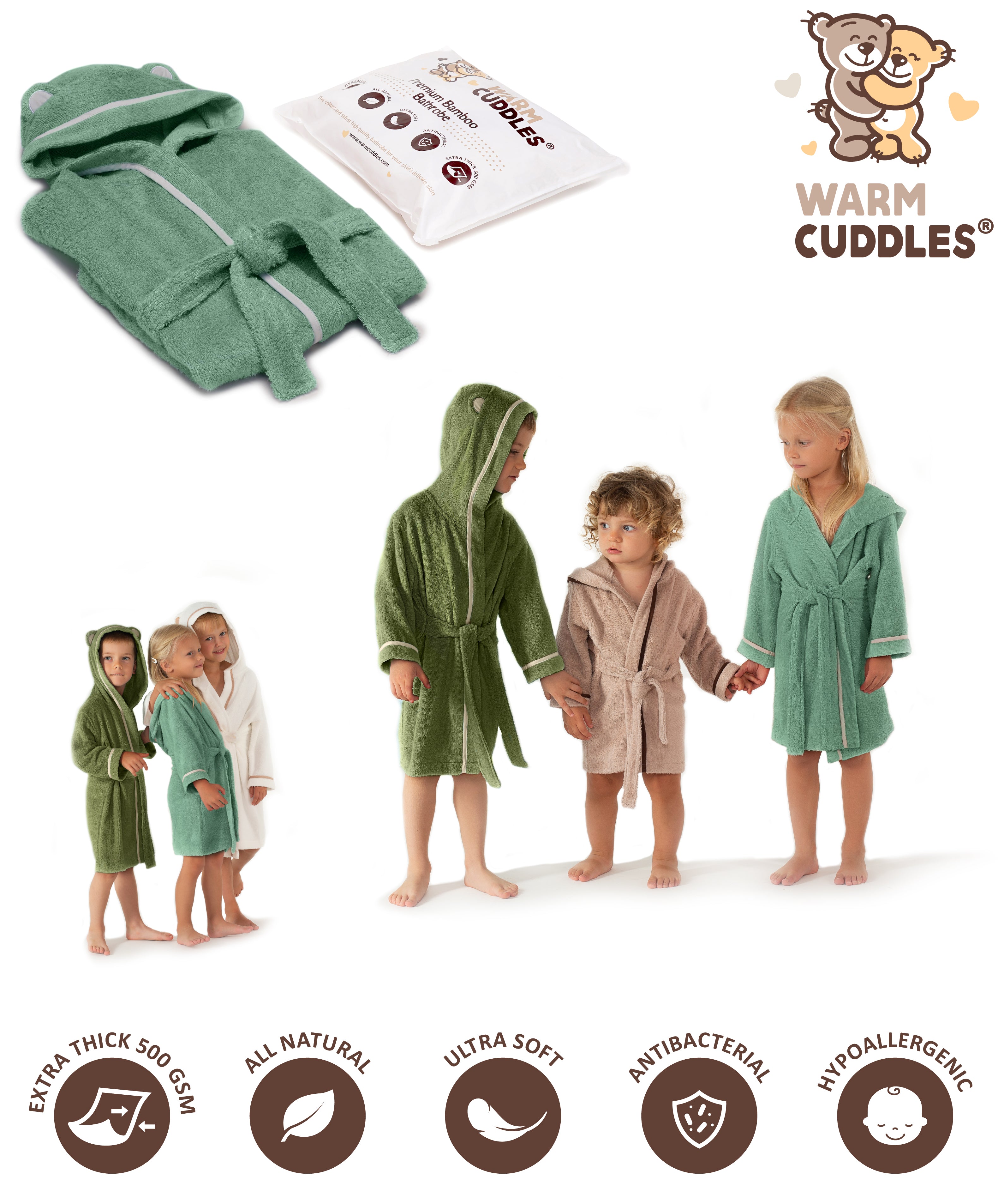 Premium Soft Bamboo Bathrobe for Baby, Toddler and Kid (Green)