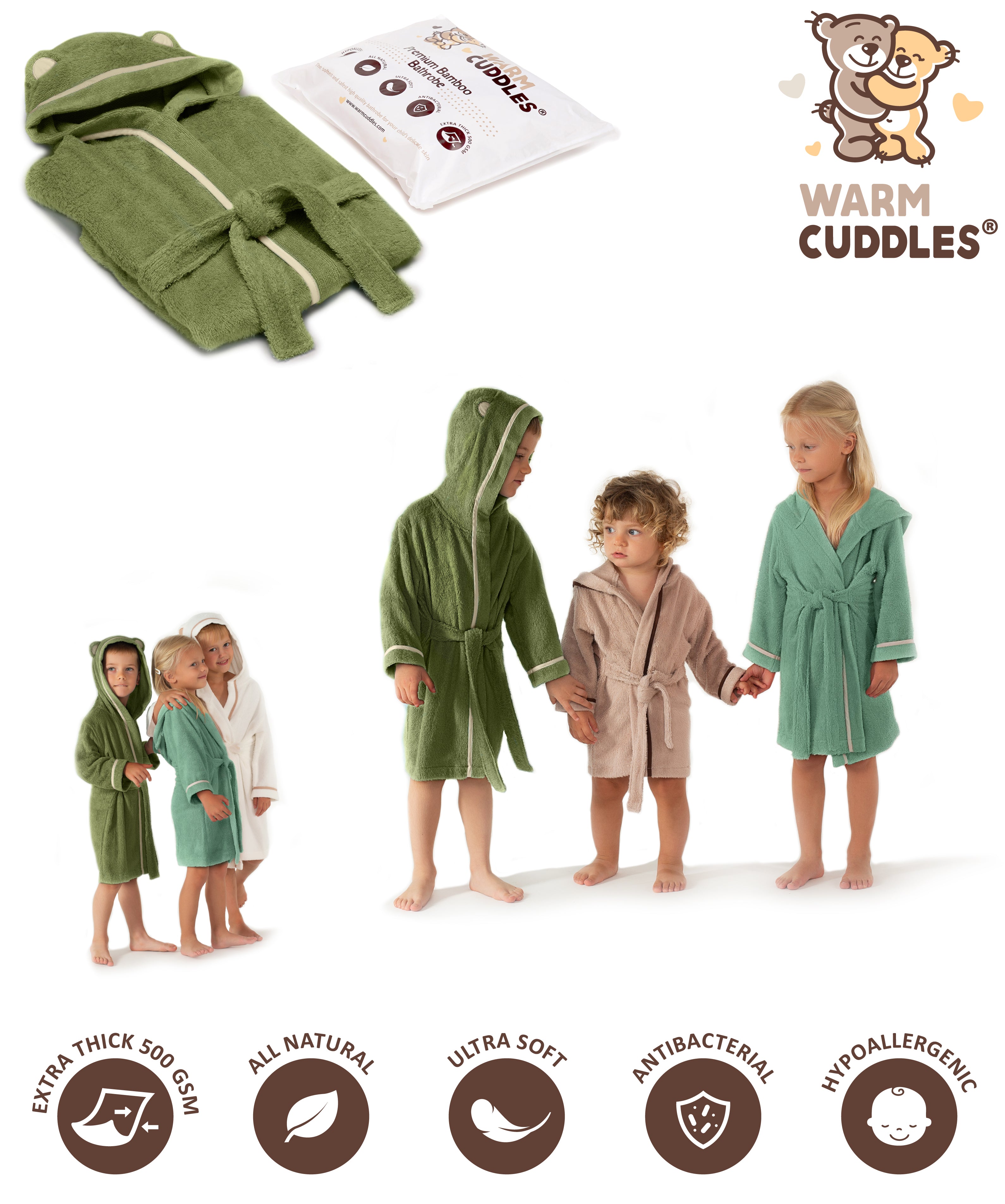 Premium Soft Bamboo Bathrobe for Baby, Toddler and Kid (Olive)