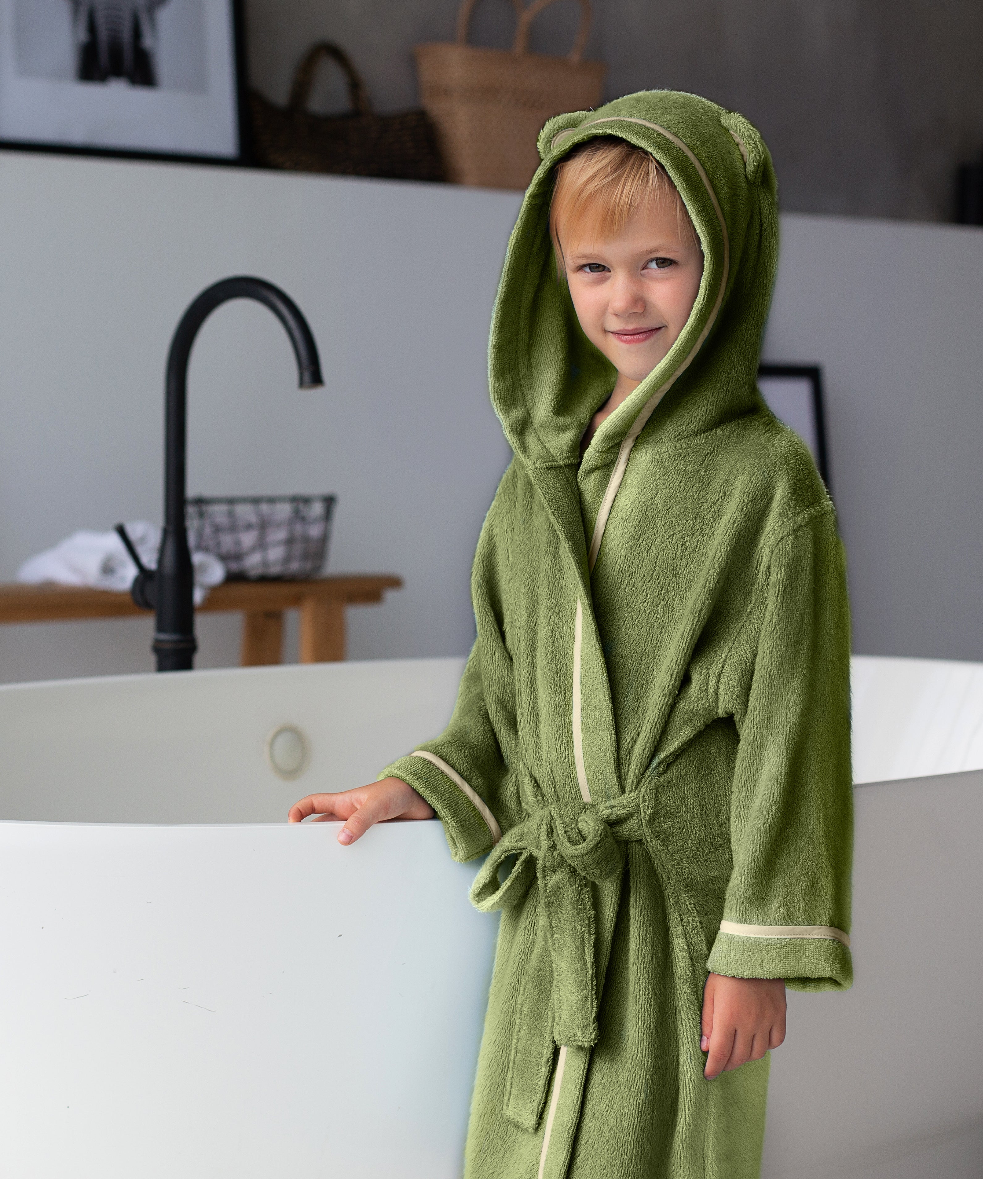 Premium Soft Bamboo Bathrobe for Baby, Toddler and Kid (Olive)